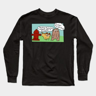 Cat and Sloth Fire Hydrant Comic Long Sleeve T-Shirt